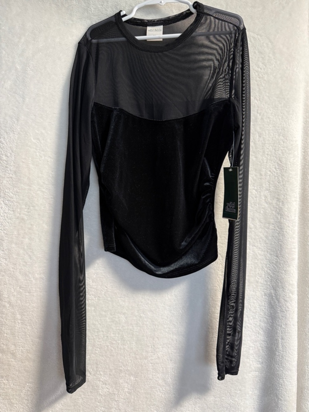 wild fable Black Velvet & Mesh Long Sleeve Top